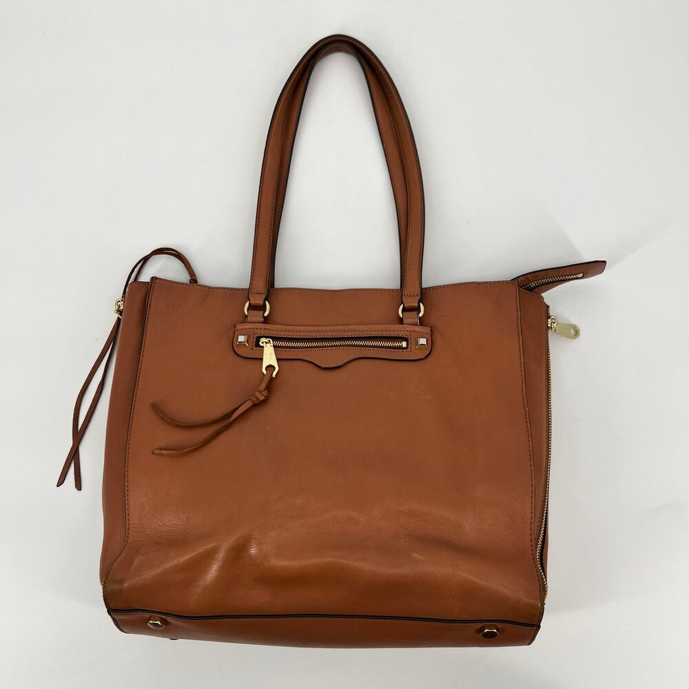 Rebecca Minkoff Always on Side Zip Regan Tote Almond Brown Gold Hardware Top Zip